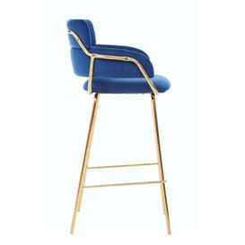 Olivia's Tara Bar Chair Low Back And Armrests Blue Velvet Gold Finish - thumbnail 3