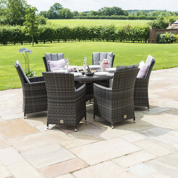 Maze LA 6 Seater Grey Round Outdoor Dining Set with Ice Bucket and Lazy Susan