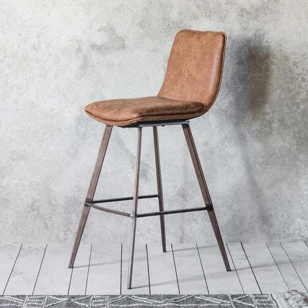 Gallery Interiors 2x Palmer Brown Leather Bar Stool - Outlet