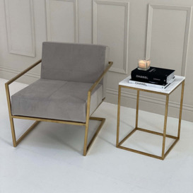 Gillmore Federico Mushroom Grey Velvet With Brass Frame  Occasional Chair - thumbnail 2
