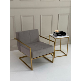 Gillmore Federico Mushroom Grey Velvet With Brass Frame  Occasional Chair - thumbnail 3