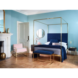 Gillmore Bed Federico Brass Frame & Canopy Midnight Blue Upholstered Headboard Bed / Double - thumbnail 3