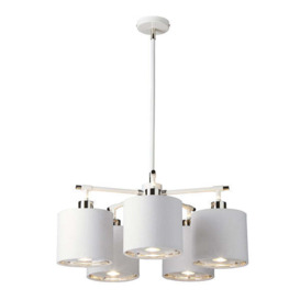 Elstead Balance 5 Light Chandelier White and Polished Nickel