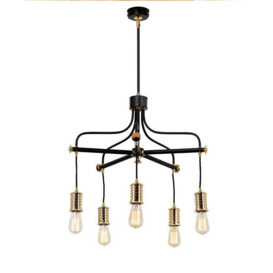 Elstead Douille 5 Light Chandelier Black and Polished Brass - thumbnail 1
