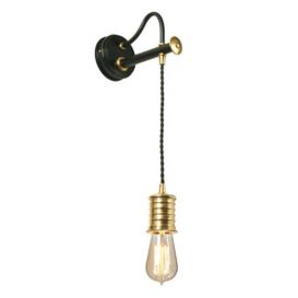 Elstead Douille 1 Light Wall Light Black and Polished Brass - thumbnail 1