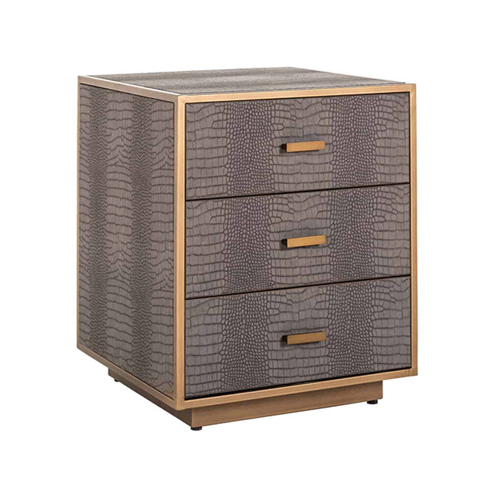 Richmond Classio 3 Drawers Vegan Leather Brushed Gold Chest of Drawers - image 1