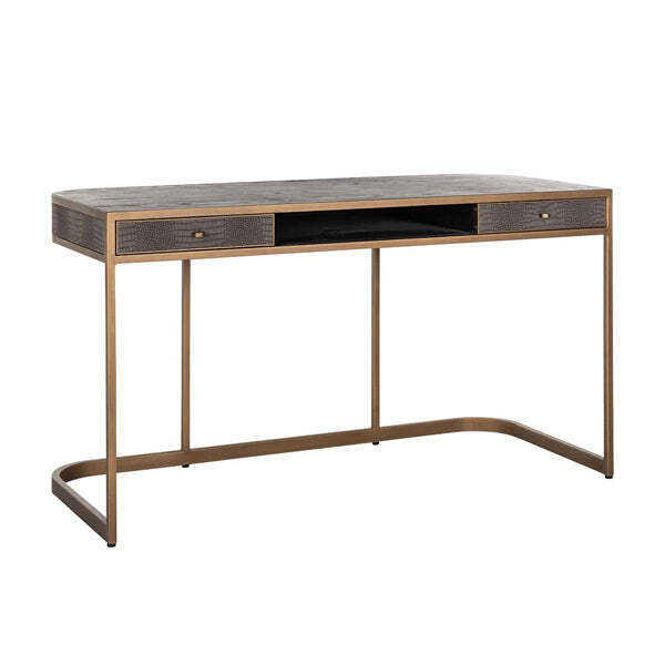 Richmond Classio 2 Drawers Vegan Leather Brushed Gold Desk - image 1
