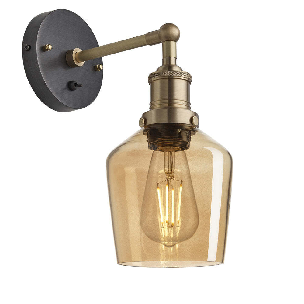 Industville Brooklyn Tinted Glass Schoolhouse Amber Wall Light / 5. 5 Inch Copper Holder - image 1