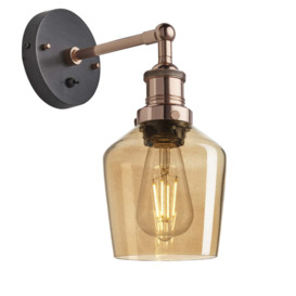 Industville Brooklyn Tinted Glass Schoolhouse Amber Wall Light / 5. 5 Inch Copper Holder - thumbnail 3