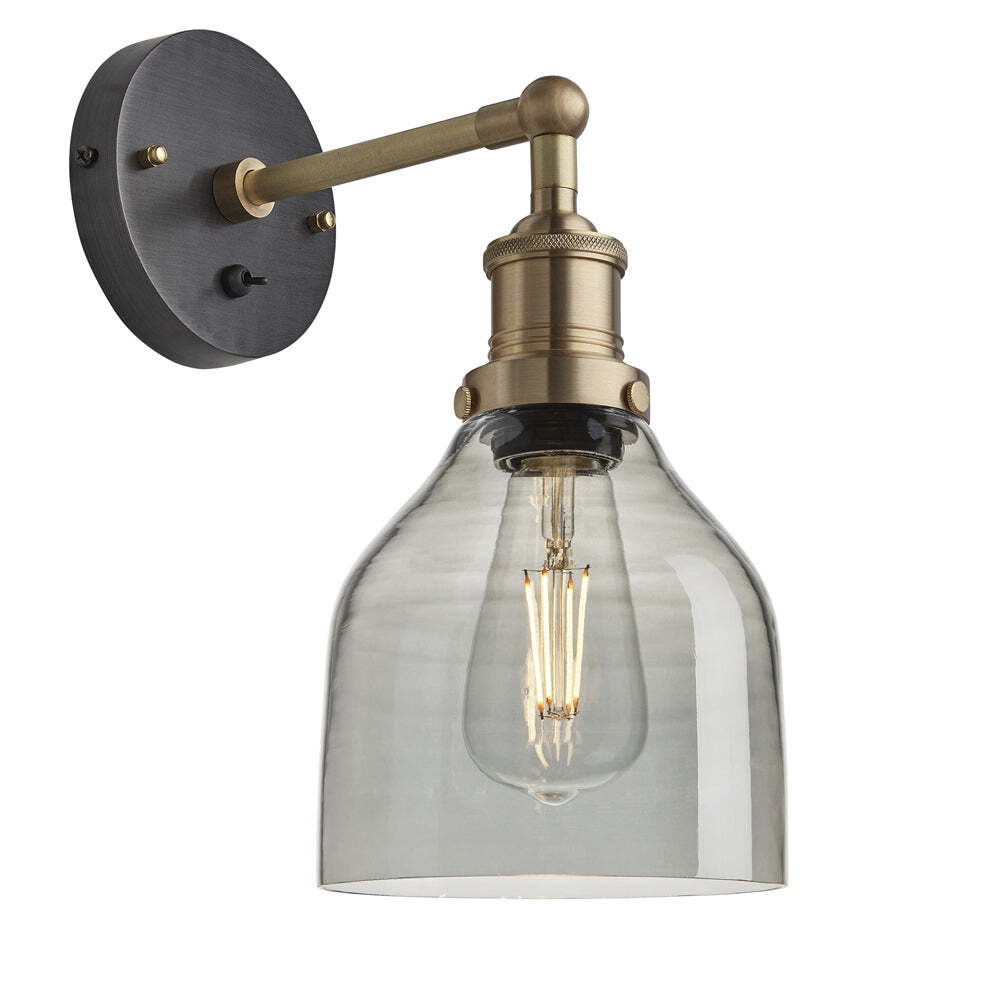 Industville Brooklyn 6 Inch Cone Wall Light / Smoke Grey Tinted Glass and Copper Holder - image 1