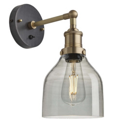 Industville Brooklyn 6 Inch Cone Wall Light / Smoke Grey Tinted Glass and Copper Holder