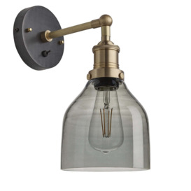 Industville Brooklyn 6 Inch Cone Wall Light / Smoke Grey Tinted Glass and Copper Holder - thumbnail 2