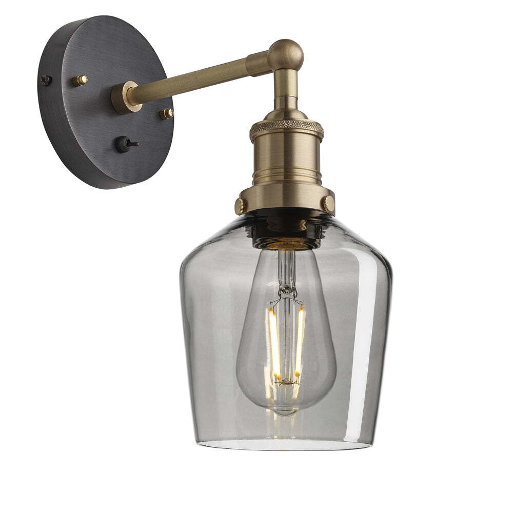 Industville Brooklyn 5.5 Inch Schoolhouse Wall Light / Smoke Grey Tinted Glass and Copper Holder - image 1