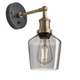 Industville Brooklyn 5.5 Inch Schoolhouse Wall Light / Smoke Grey Tinted Glass and Copper Holder