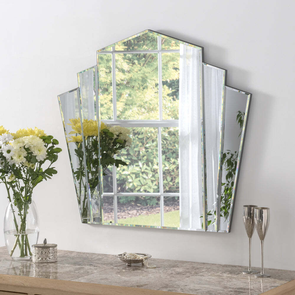 Olivia's Akola Art Deco Bevelled Fan Wall Mirror in Silver - image 1