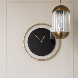 Libra Interiors Telford Black Round Wall Clock With Matt Gold Detail - thumbnail 2