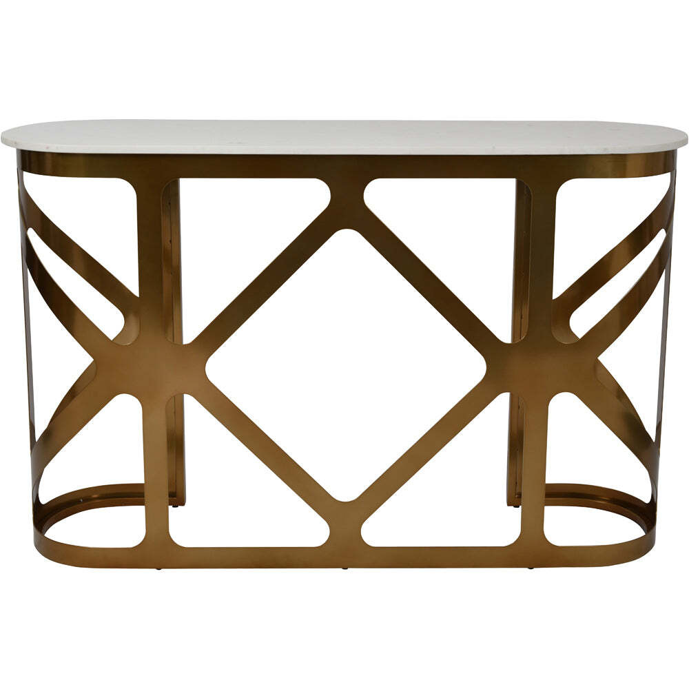 Libra Interiors Metropolitan Console Table Satin Bronze With Off-White Marble Top - image 1