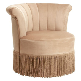 Olivia's Louie Swivel Round Accent Chair in Mink Velvet With Fringe - thumbnail 2