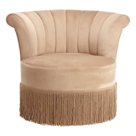 Olivia's Louie Swivel Round Accent Chair in Mink Velvet With Fringe - thumbnail 1