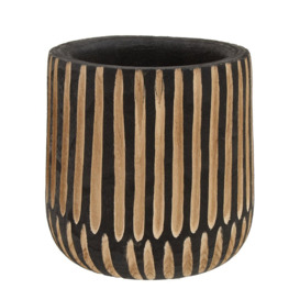 Olivia's Abia Large Engraved Wooden Planter in Black & Natural