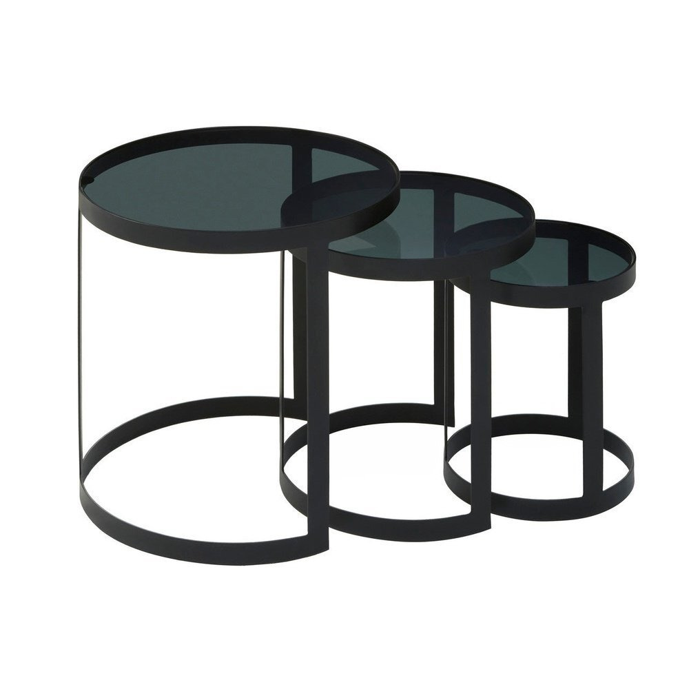 Olivia's Set of 3 Corrin Nest of Tables in Black Powder Coated Finish - image 1