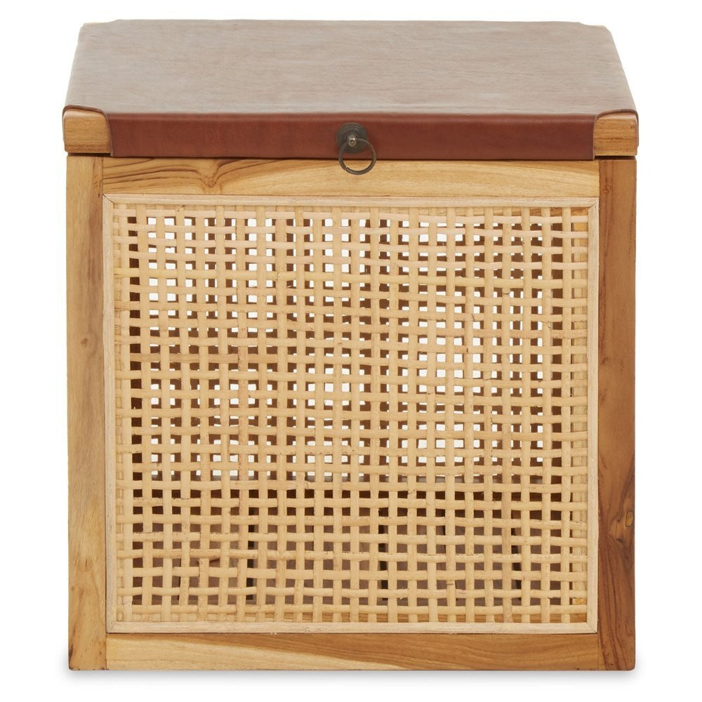 Olivia's Katherine Box in Teak Wood Natural Rattan & Antique Brown Leather - image 1