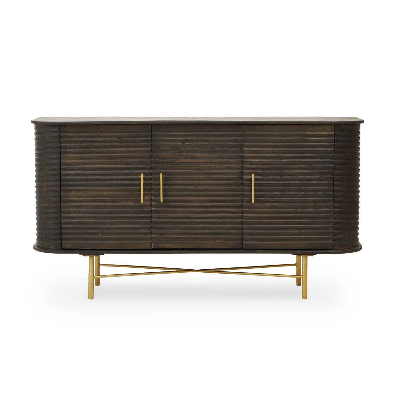 Olivia's Sawyer 3 Drawer Side Table in Brown & Brass - image 1