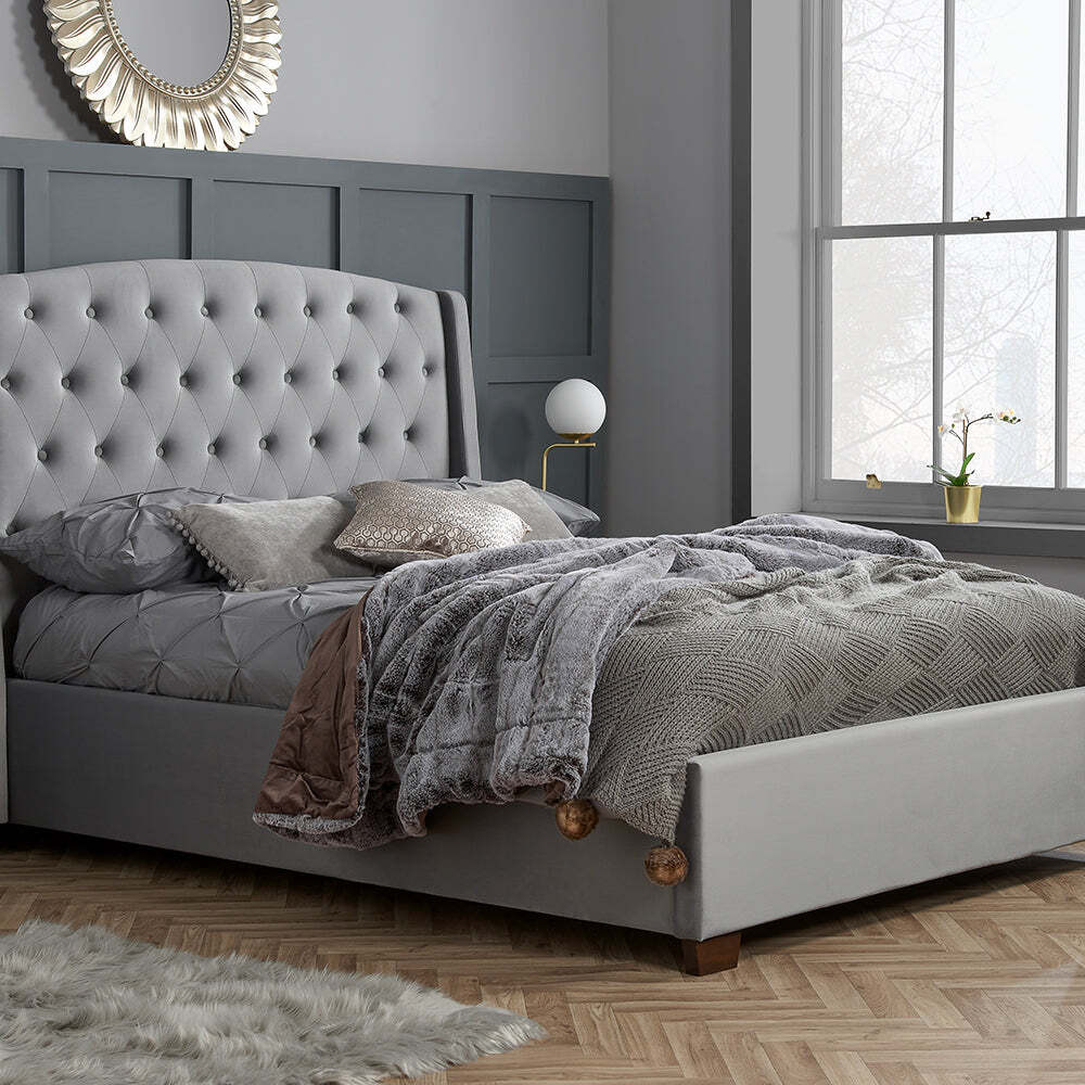 Olivia's Bailey Fabric Bed in Grey Velvet / Double - image 1