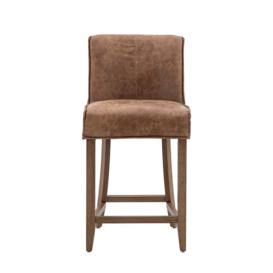Gallery Interiors Set of 2 Barnaby Bar Stool in Brown Leather - thumbnail 1