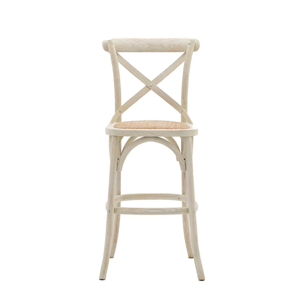 Gallery Interiors Set of 2 Café Bar Stools in White & Rattan Weathered Finish - image 1