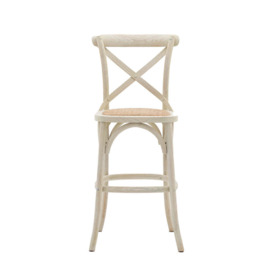 Gallery Interiors Set of 2 Café Bar Stools in White & Rattan Weathered Finish
