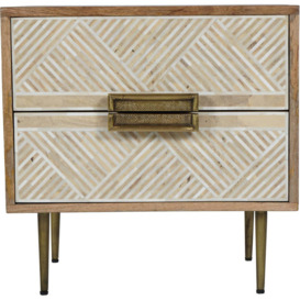 Libra Interiors Linden Bone and Mango wood 2 Drawer Bedside Cabinet - thumbnail 3