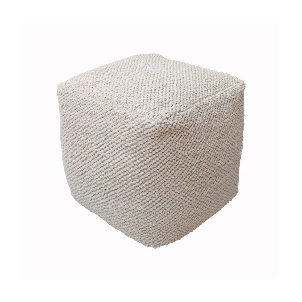 Libra Interiors Rengat Hand Woven Cotton Pouffe in Ivory