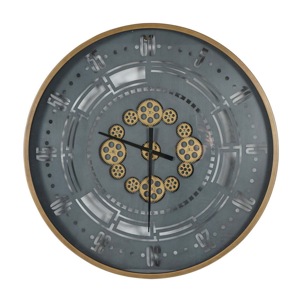 Libra Interiors Manchester Industrial Round Wall Clock in Gold and Grey - image 1