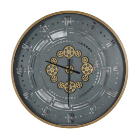 Libra Interiors Manchester Industrial Round Wall Clock in Gold and Grey - thumbnail 1