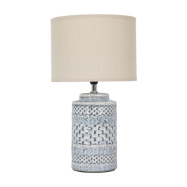 Libra Interiors Stormy Sky Glaze Table Lamp with Cream Drum Shade / Small