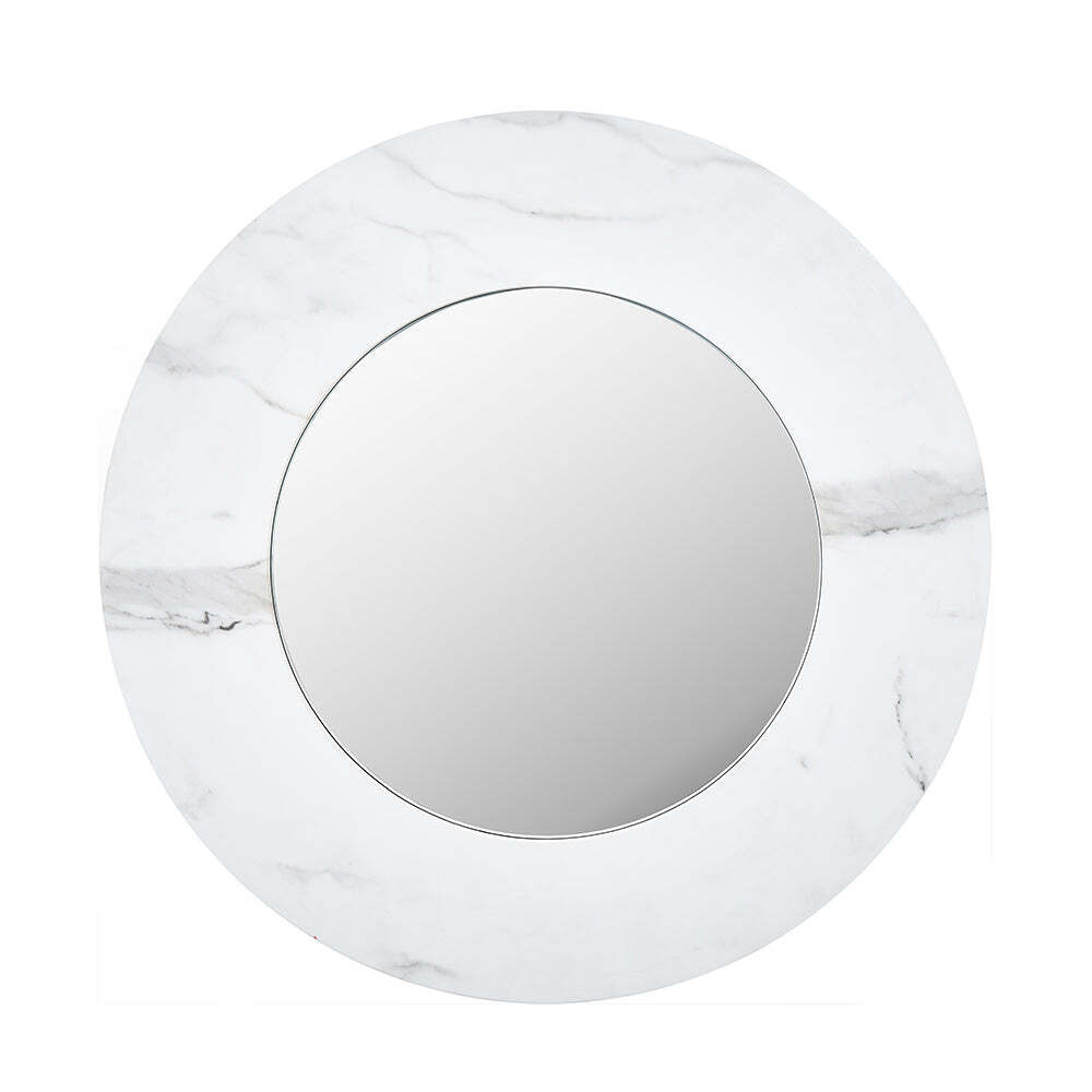 Olivia's Marble Veneer Round Wall Mirror in White - image 1