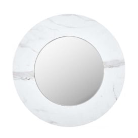 Olivia's Marble Veneer Round Wall Mirror in White - thumbnail 1