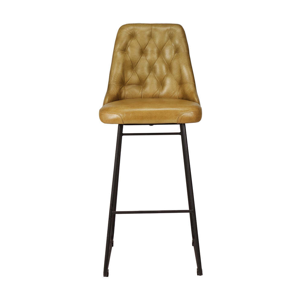 Olivia's Camille Leather and Iron Bar Stool in Mustard - image 1