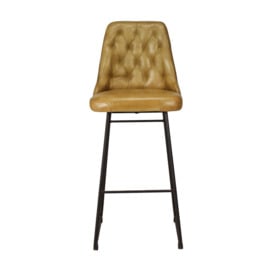 Olivia's Camille Leather and Iron Bar Stool in Mustard - thumbnail 1