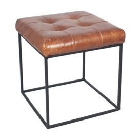 Olivia's Celina Vintage Leather and Iron Buttoned Stool in Brown - thumbnail 2