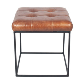 Olivia's Celina Vintage Leather and Iron Buttoned Stool in Brown - thumbnail 1