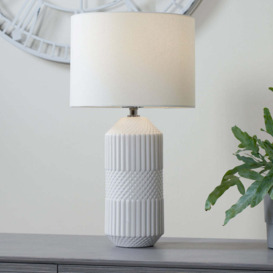 Olivia's Merida Tall Geo Textured Ceramic Table Lamp in White - thumbnail 2