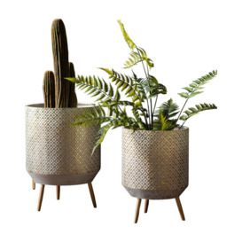 Gallery Interiors Amelia Set of 2 Metal Planter in Gold - thumbnail 1