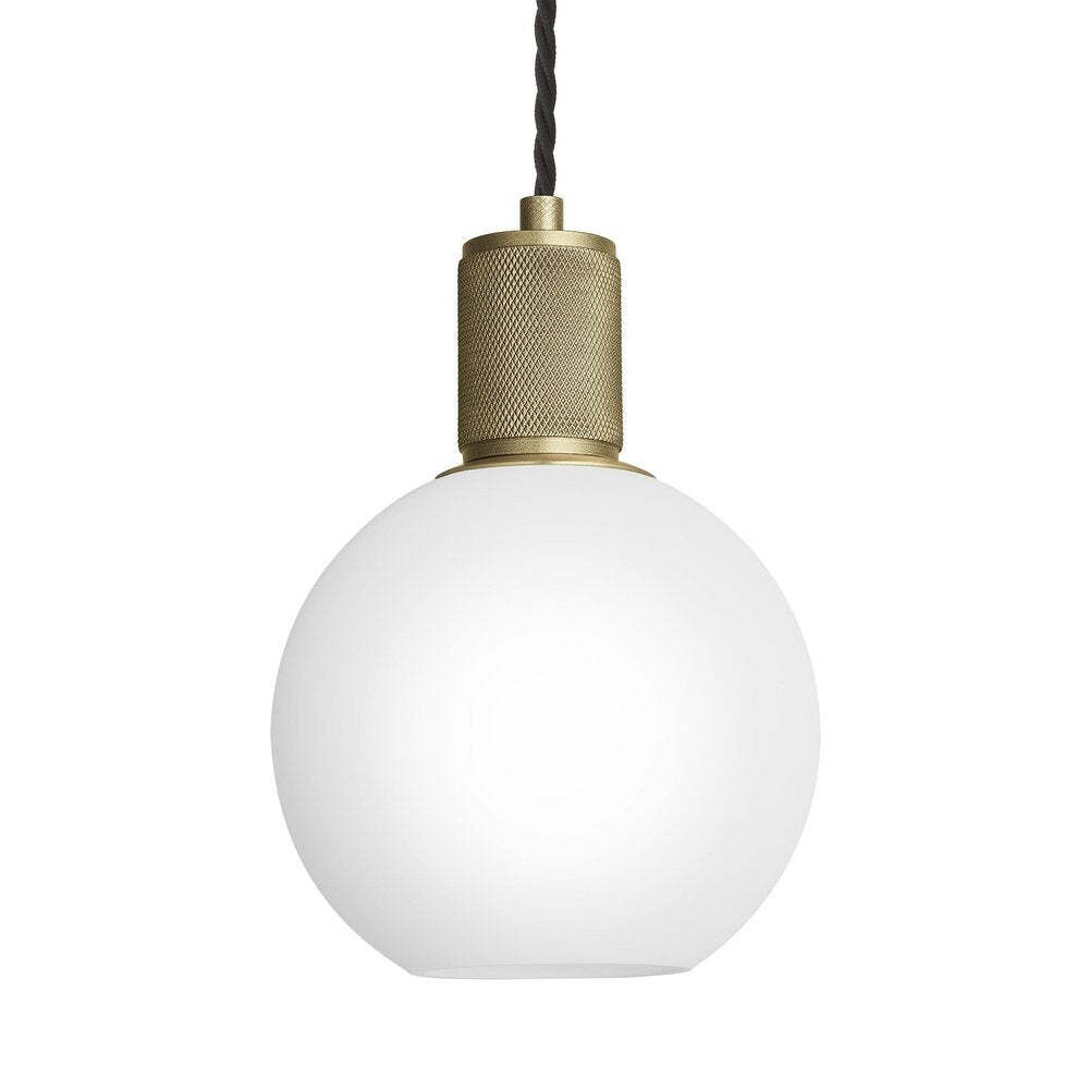 Industville Knurled Opal Glass Globe Pendant Light in White with Brass Holder / Small - image 1