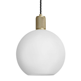 Industville Knurled Opal Glass Globe Pendant Light in White with Brass Holder / Small - thumbnail 3