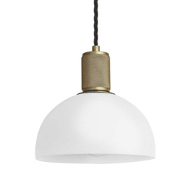 Industville Knurled Opal Glass Globe Pendant Light in White with Brass Holder / Small - thumbnail 2
