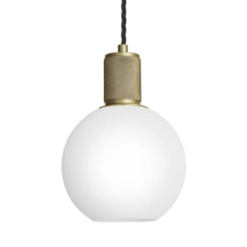 Industville Knurled Opal Glass Globe Pendant Light in White with Brass Holder / Small - thumbnail 1