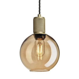 Industville Knurled Tinted Glass Globe Pendant Light in Amber with Brass Holder / Large