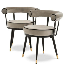 Eichholtz Vico Set of 2 Dining Chairs in Savona Greige Velvet - thumbnail 1